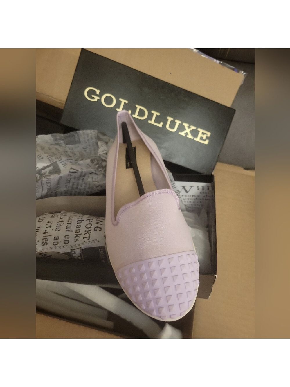 NIB Goldluxe slip-on flats in a soft blush pink/lavender tone, size 10